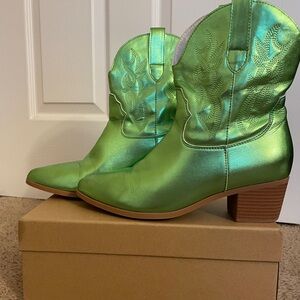 Metallic Neon Green Ankle Cowboy Boots